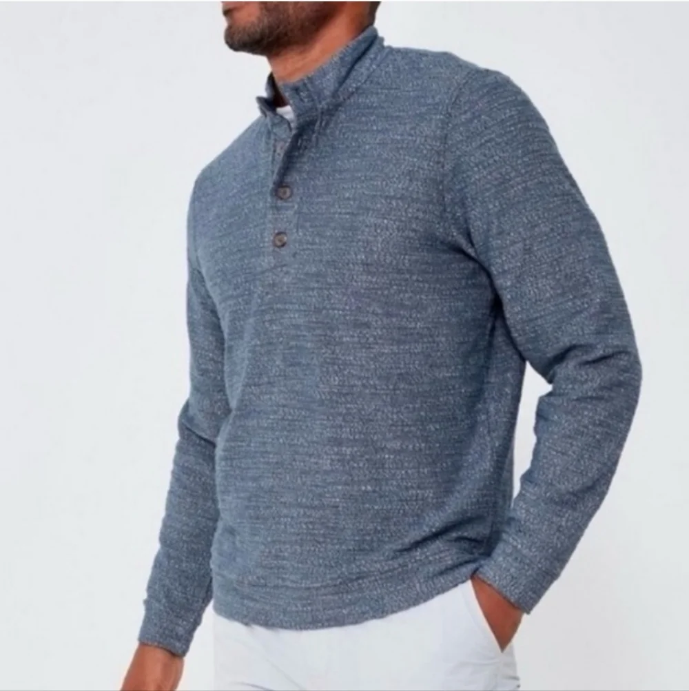 Marine Layer clayton textured Pullover Mens Snap Neck‎ Sweater Blue Large beachy